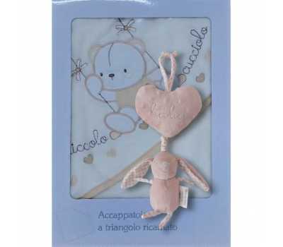 Accappatoio a triangolo ricamato Neonato pi&ugrave; peluche carillon