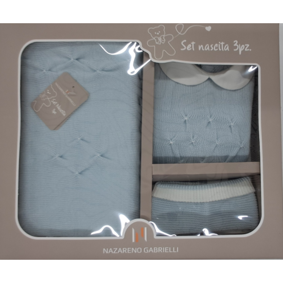 Set nascita lana tre pezzi Tutina Cappellino Copertina