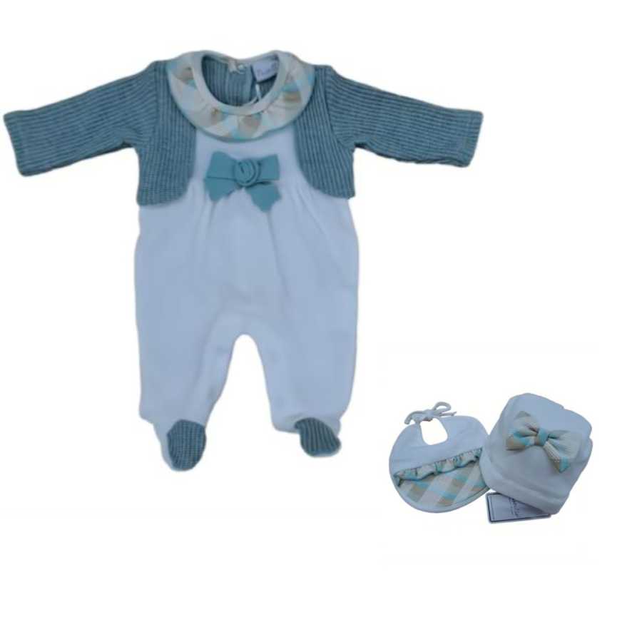 Tutina neonato in ciniglia piu' cappellino e bavaglino