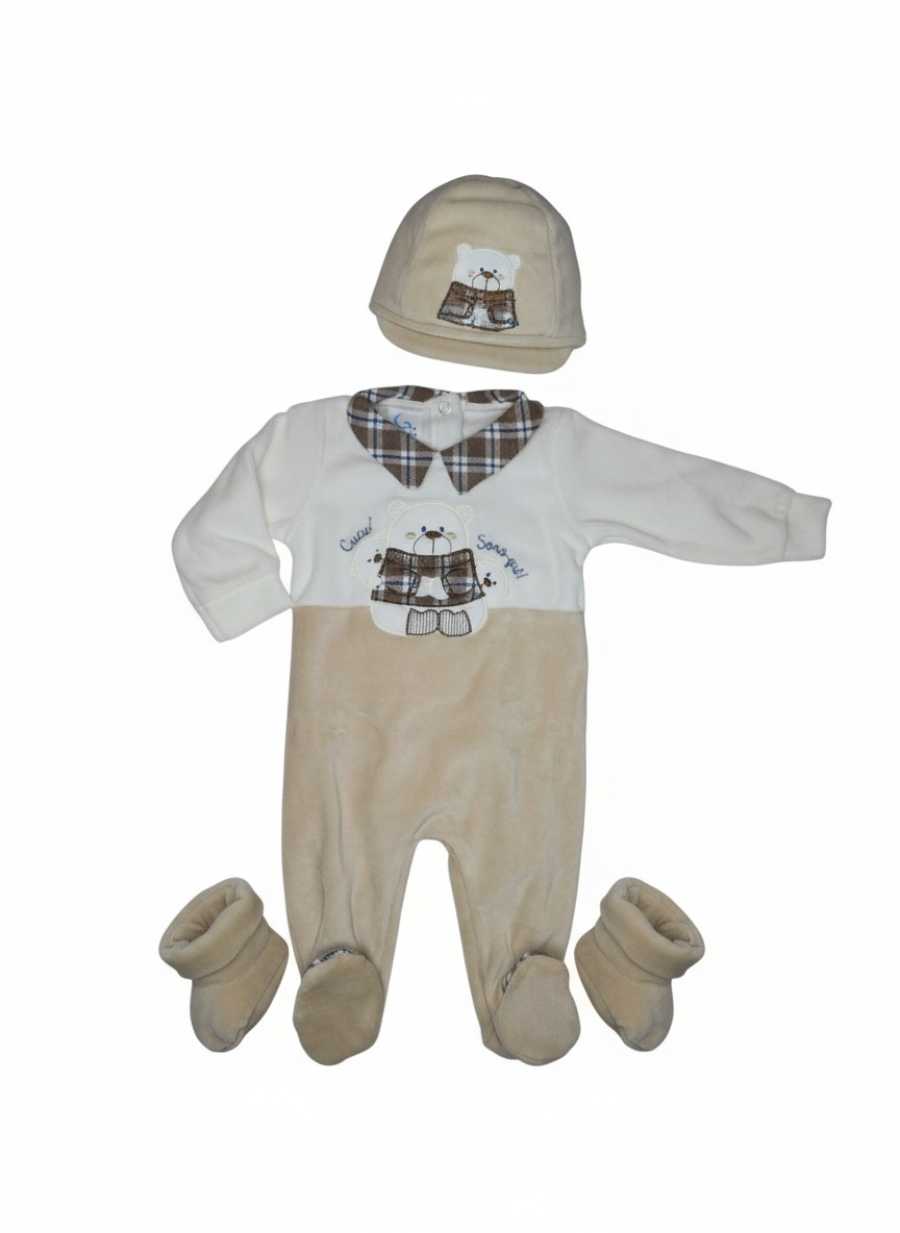 Coordinato Tutina in ciniglia piu' Scarpette e Cappellino