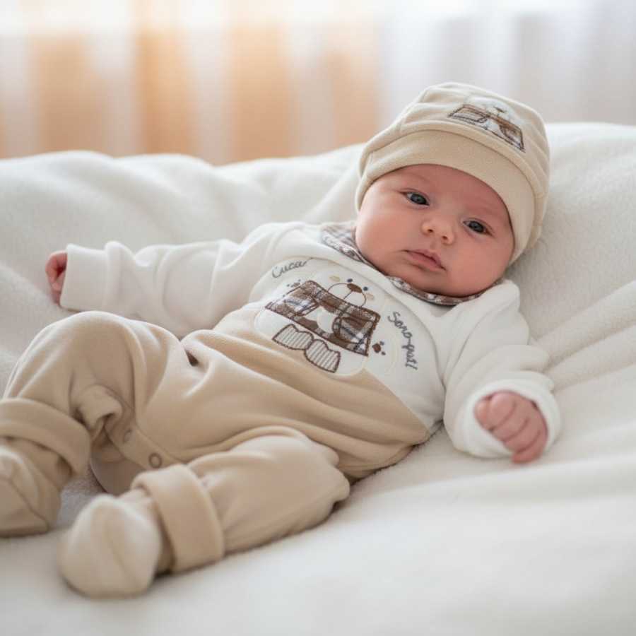 Coordinato Tutina in ciniglia piu' Scarpette e Cappellino