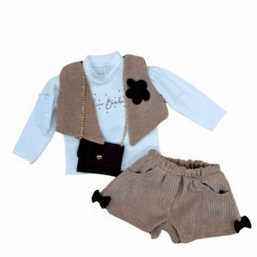 Completo tre pezzi maglia gilet e pantaloncino piu' borsetta