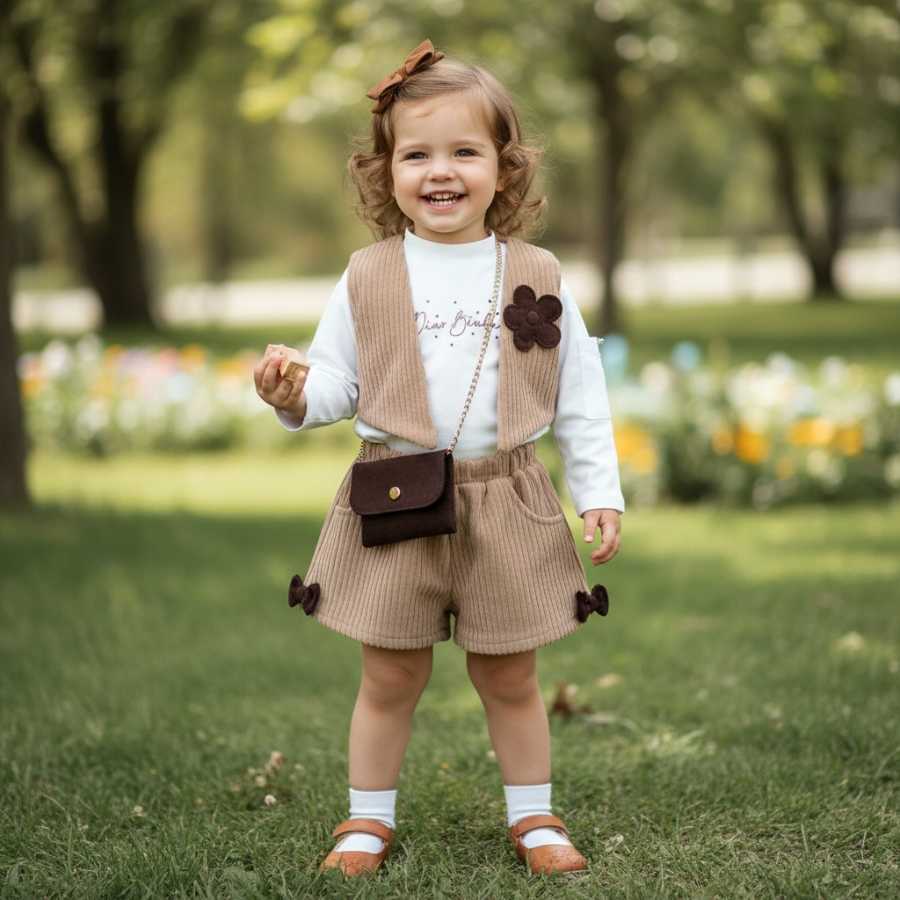 Completo tre pezzi maglia gilet e pantaloncino piu' borsetta