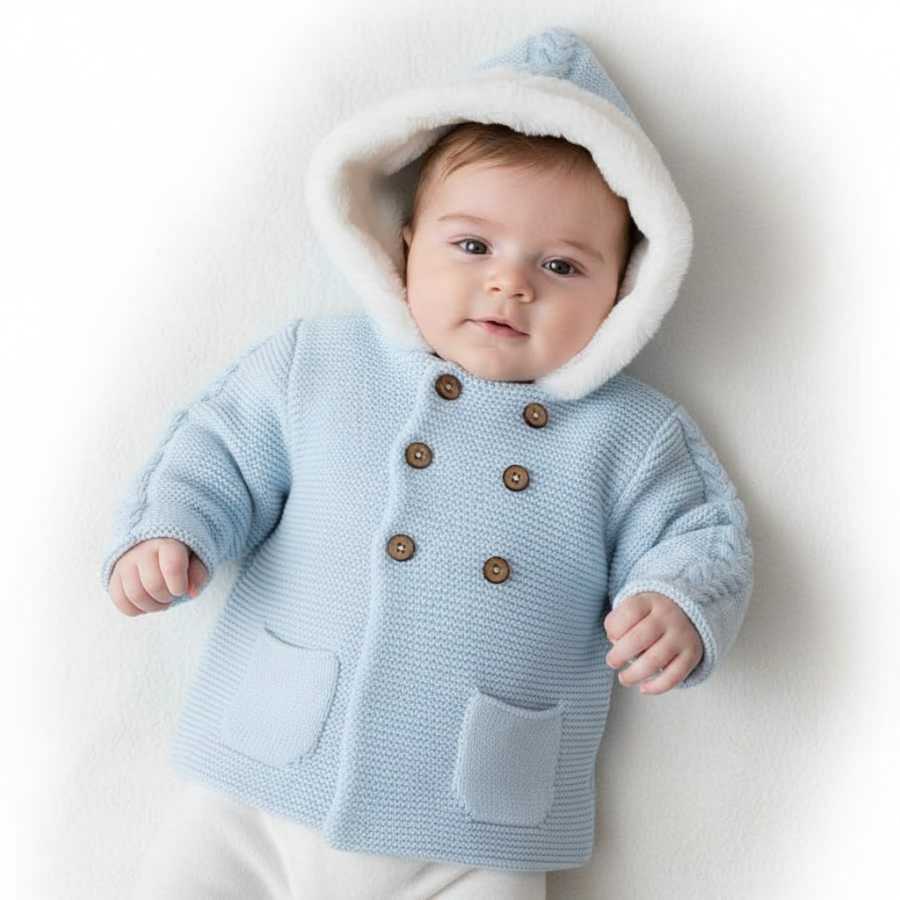 Cappottino Neonato con cappuccio e doppiopetto in Lana
