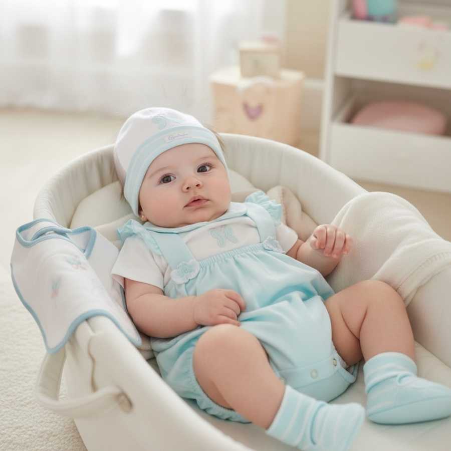Set Nascita Neonato in Cotone T-shirt, Pagliaccetto, cappellino, scarpette e Bavaglino