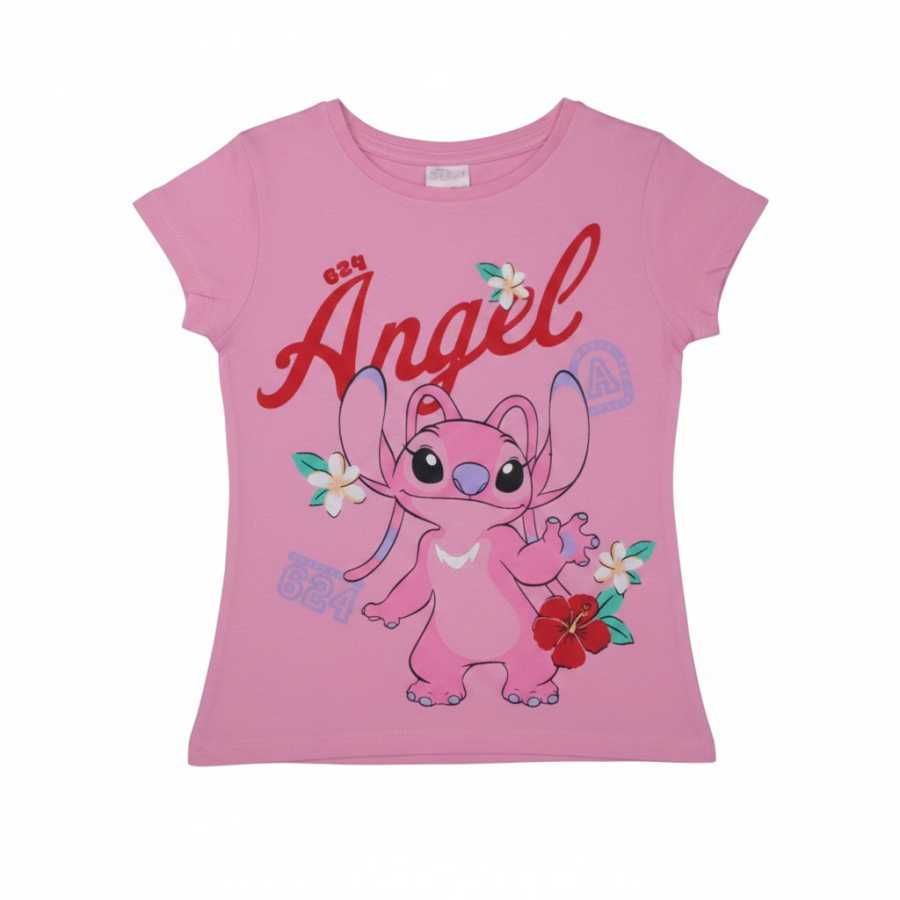 T-Shirt Bambina in Jersey di Cotone Tema Stich