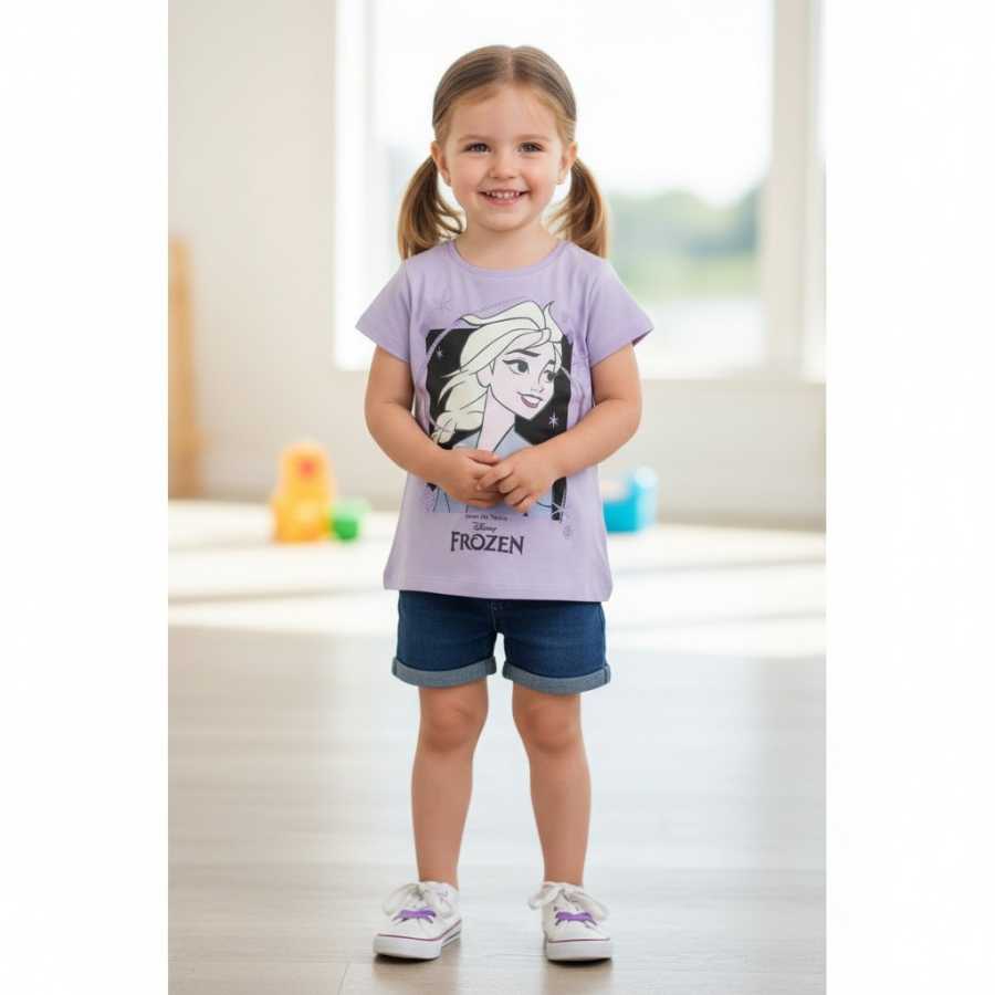 T-Shirt Bambina in Jersey di Cotone Tema Frozen
