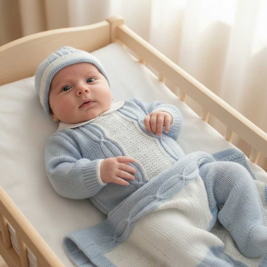 Set 3 pz Tutina Copertina Cappellino in Lana
